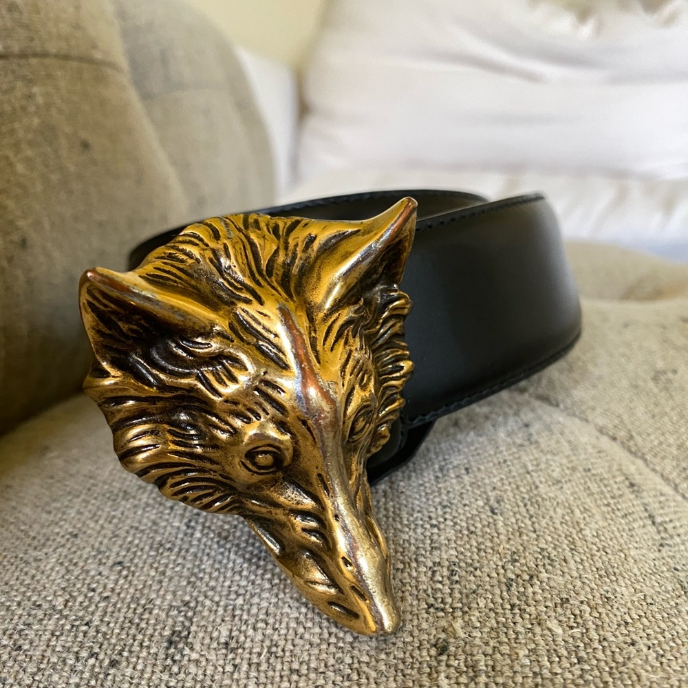 Gucci Black Leather Wolf head Belt